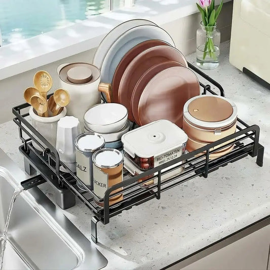 2 Tier Stainless Steel Dish Rack Drying Storage Shelf Space Saving Kitchen Drainage Shelf Utensils Countertop Bowl Practical Storage Organizer Holder
