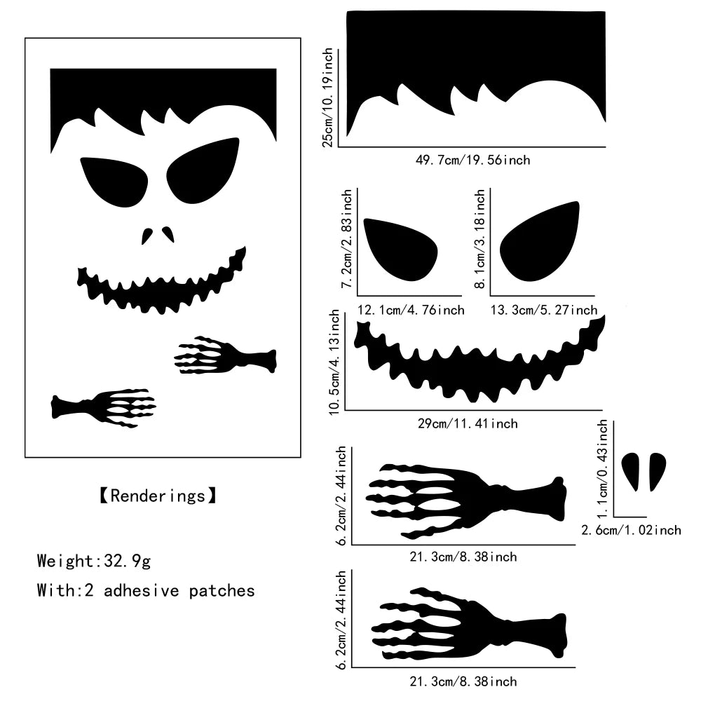 Halloween Decor Door Stickers Window Decor Skeleton Hand Pumpkin DIY Devil Witch Hat Glass Window Stickers Home Decorations