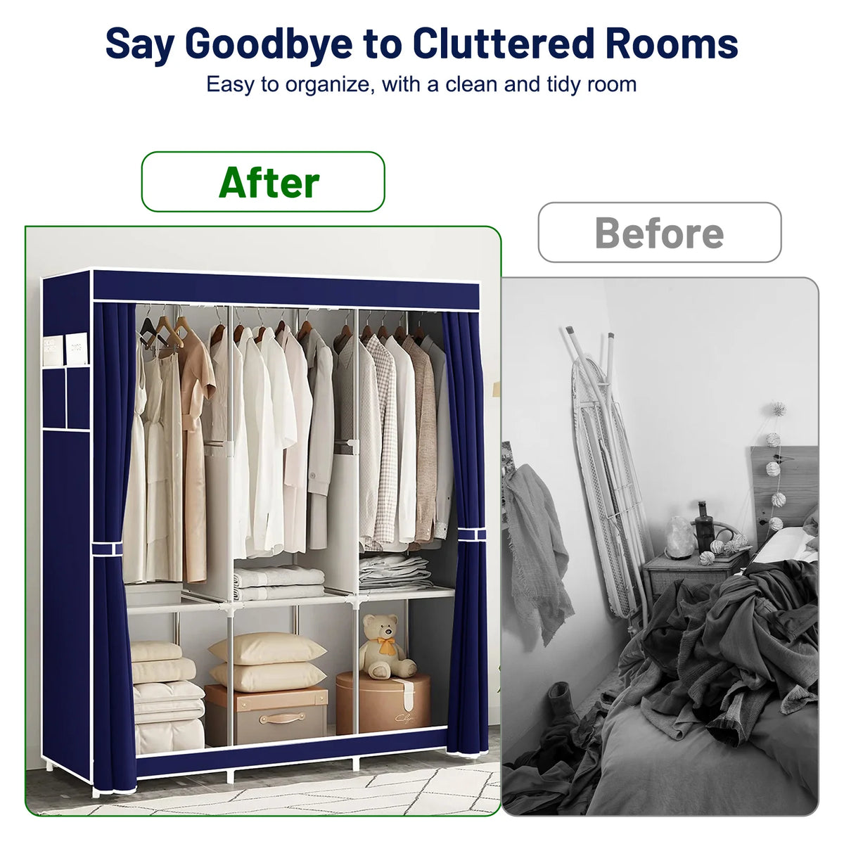 51-Inch Portable Closet Dustproof Multi-layer Wardrobe Organizer Home Storage Rack for Bedroom And Shoes - Quick & Easy Assembly