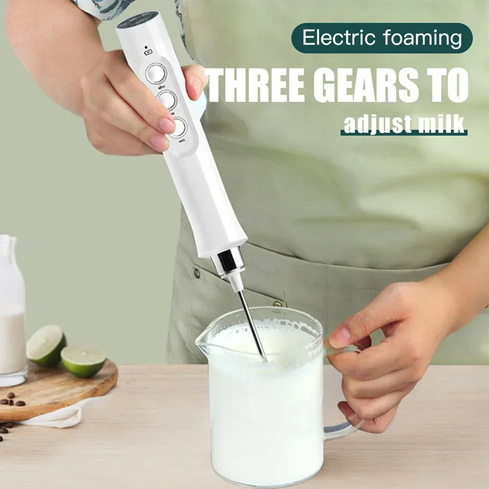 USB Rechargeable Electric Milk Frother Mini Handheld Foam Maker 3 Speed Whisks for Latte Coffee Cappuccino Stainless Steel Egg Beater Drink Mixer Hot Chocolate Blender Portable Cordless Kitchen Gadgets Tools