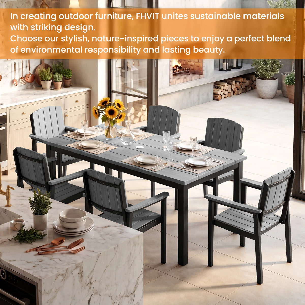 2-piece outdoor dining chair set; made of aluminum alloy with armrests and a wood-grain finish; suitable for gardens and patios.