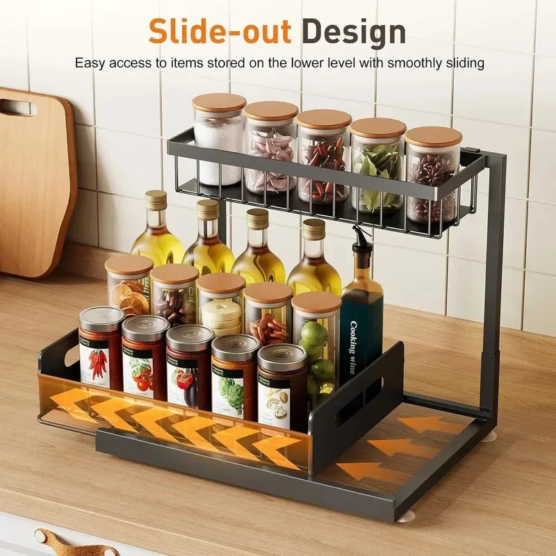 2-Tier Pull-Out Under Sink Storage Organizer, Sliding Cabinet Storage Rack for Kitchen & Bathroom
