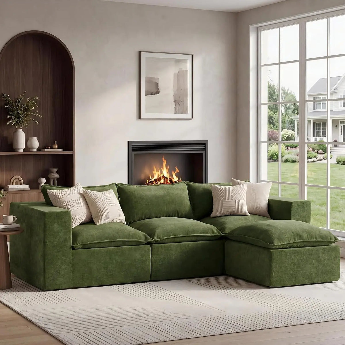 101" Boneless Cloud Sectional Sofa L Shaped Modular Sleeper with Ottoman for Apartment No Assembly White, Customized